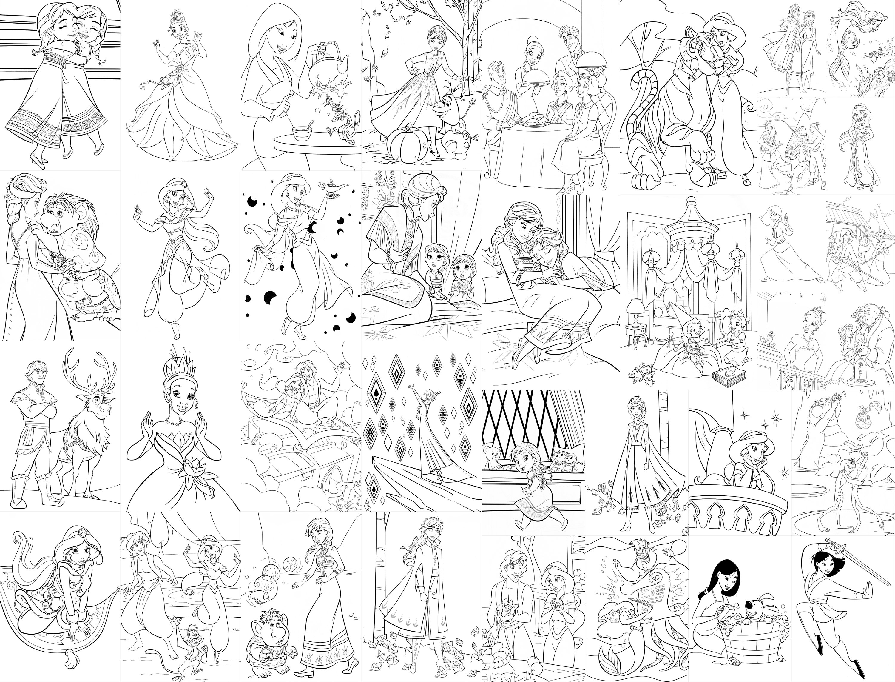 36 X Princess Fairy Tale Coloring Pages - PNG Format - Princess Party ...