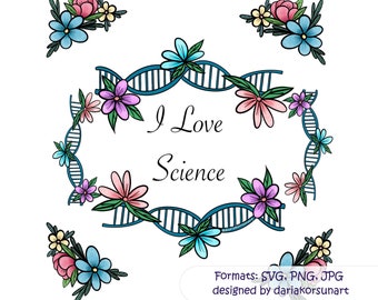 I Love Science PNG SVG JPG Instant Download Teacher Gift Biology Clipart Medical Pattern Science Art Science Digital Paper SciArt Pattern