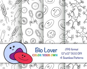 Biology Color Your Own Science Education Paper Science Digital Paper Back To School Patterns Science Coloring Sheets Digital Coloring Pages
