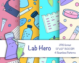 Lab Hero Biology Science Digital Paper In The Lab Science background Back To School Pattern design Science Education Paper Instant Download