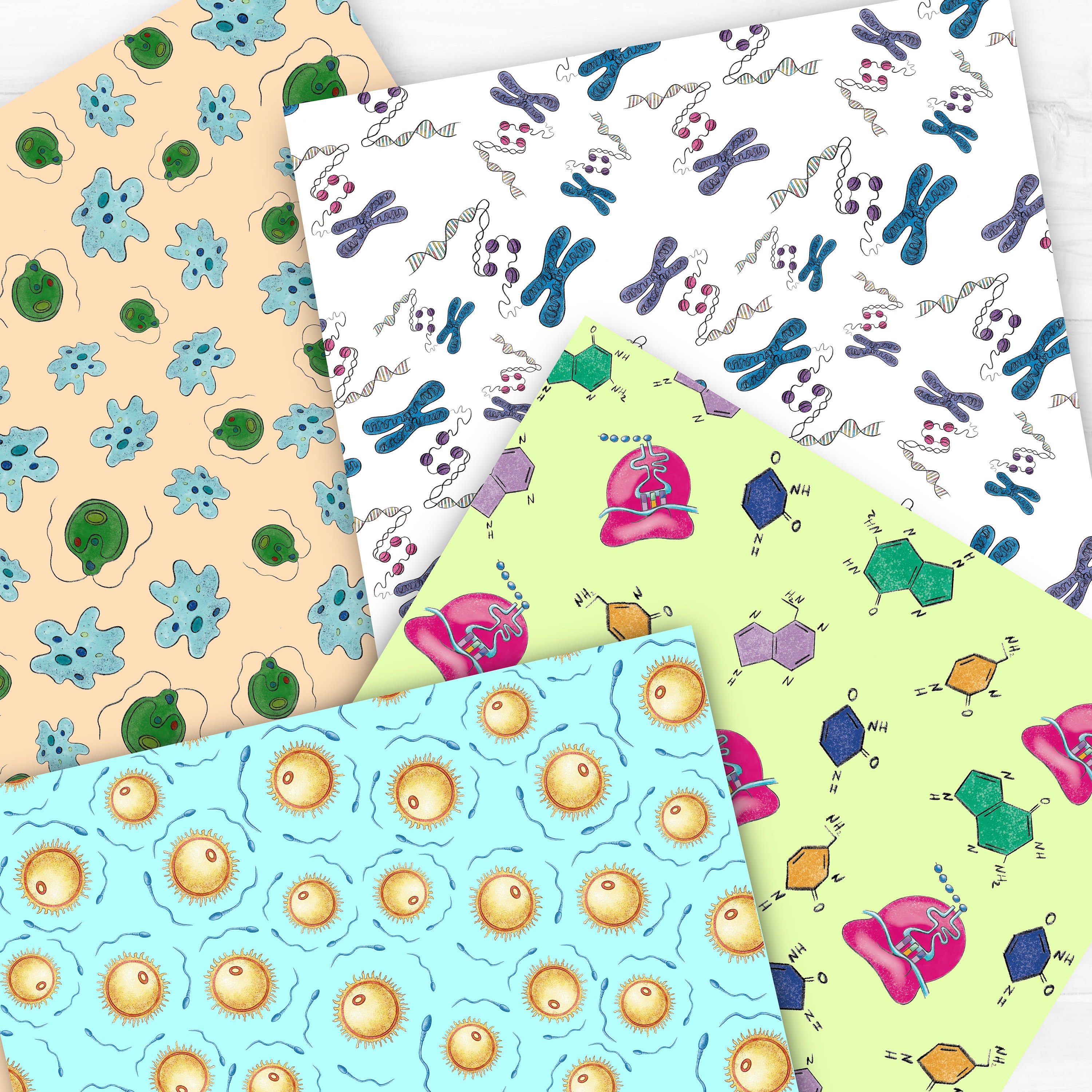 Science Digital Paper Cell Biology Back to School Pattern Science ...