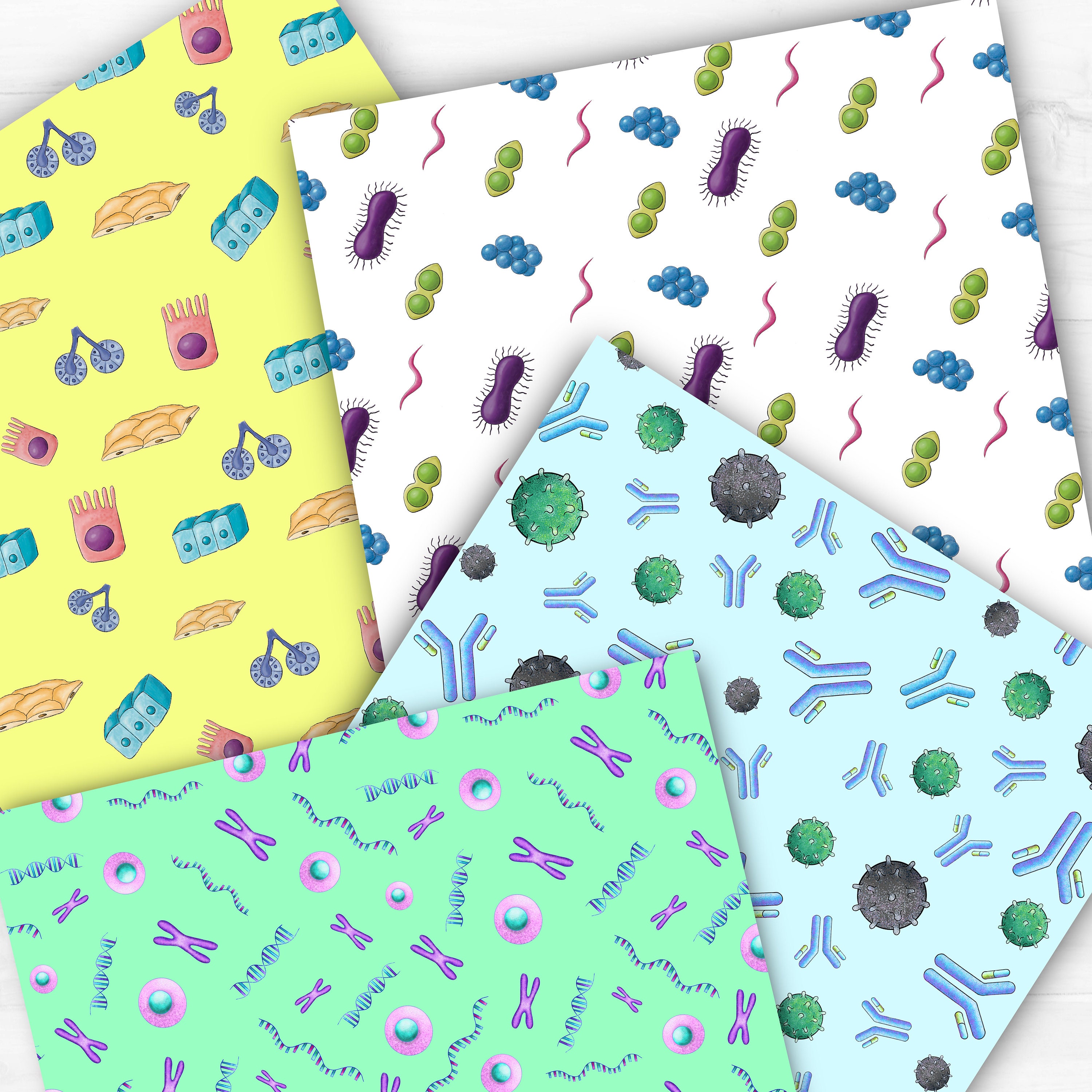 Science Digital Paper Cell Biology Back to School Pattern Science ...