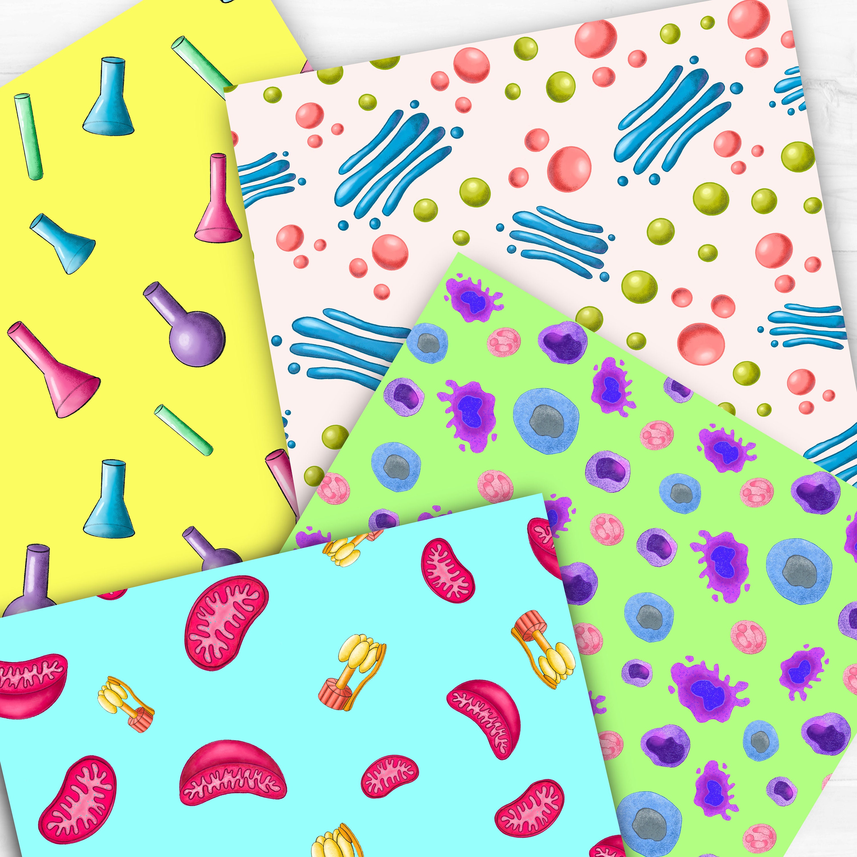 Science Digital Paper Cell Biology Back to School Pattern Science ...