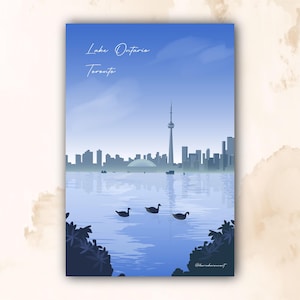 Toronto Reise Postkarte, Lake Ontario, Postkartenkunst, druckbare Postkarte, digitaler Download Postkarte, druckbare Illustration, Kanada, KN-Tower