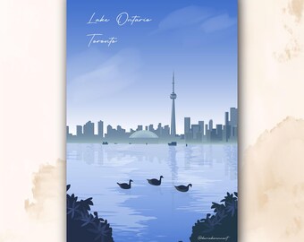 Cartolina turistica di Toronto, Lago Ontario, Arte da cartolina, Cartolina stampabile, Cartolina digitale scaricabile, Illustrazione stampabile, Canada, CN Tower