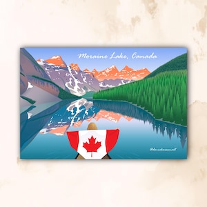 Cartão postal do Lago Moraine, Alberta – Parque Nacional de Banff, Canadá – Impressão artística de viagem – Lembrança de paisagem canadense – Presente do Dia do Canadá – Arte vetorial
