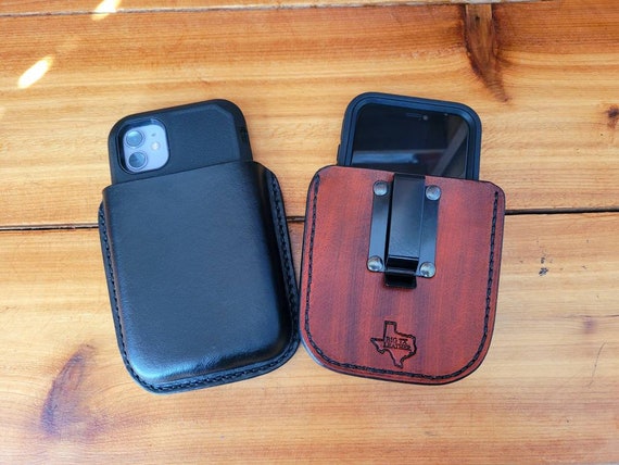 Dual Cell Phone Belt Clip Leather Holster Carrying Pouch Cover Case w/  Otterbox