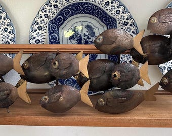 vintage metal fish wall-hanging sculpture
