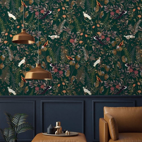 Dark Floral Btanical Wallpaper Peel and Stick or Traditional - Etsy