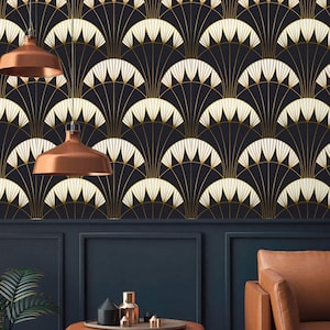 Dark art deco wallpaper fans Peel and stick removable or Traditional accent wallpaper