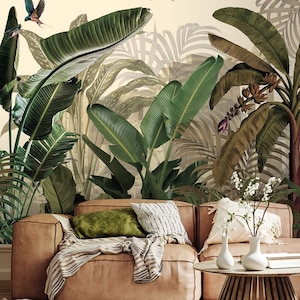 Tropical wall mural Jungle wallpaper Peel and stick removable or Traditional wallpaper rainforest wall mural
