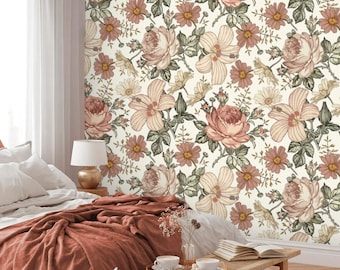 Wildflower Floral Wallpaper: Pastel Accent Wall Decor, Peel & Stick or Traditional