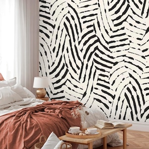 Removable Peel and Stick Abstract Modern Wallpaper - Black and White Design