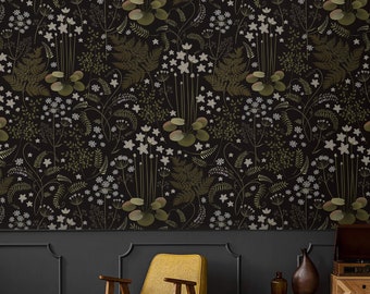 Dark floral cottagecore wallpaper botanical Peel and stick or regular moody wall covering