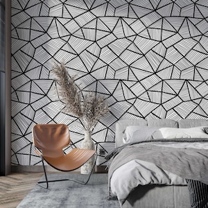 Geometric wallpaper black and white abstract minimalist Peel and stick removable wallpaper