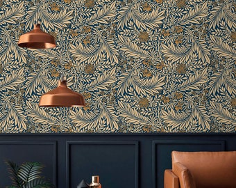 Wallpaper dark botanical herbs and flowers Peel and Stick wallpaper removable or Traditional vintage wallpaper