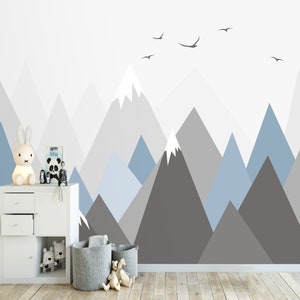 Nursery wallpaper kids Peel and stick boys room Mountains wall mural removable or traditional