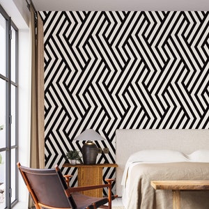 Geometric wallpaper black and white Peel and stick removable or Traditional wallpaper