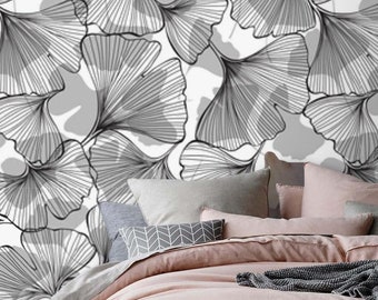 Magic Ginkgo By Silmen Teal Blue Green Ginkgo Leaf Custom Printed Removable Self Adhesive Wallpaper Roll by Spoonflower Ginkgo Wallpaper