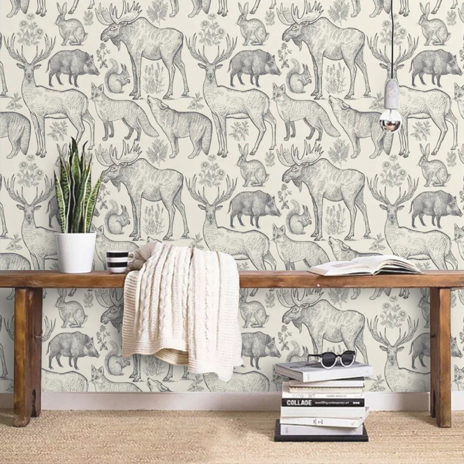 Forest Animals Wallpaper Peel and Stick Vintage Wallpaper | Etsy