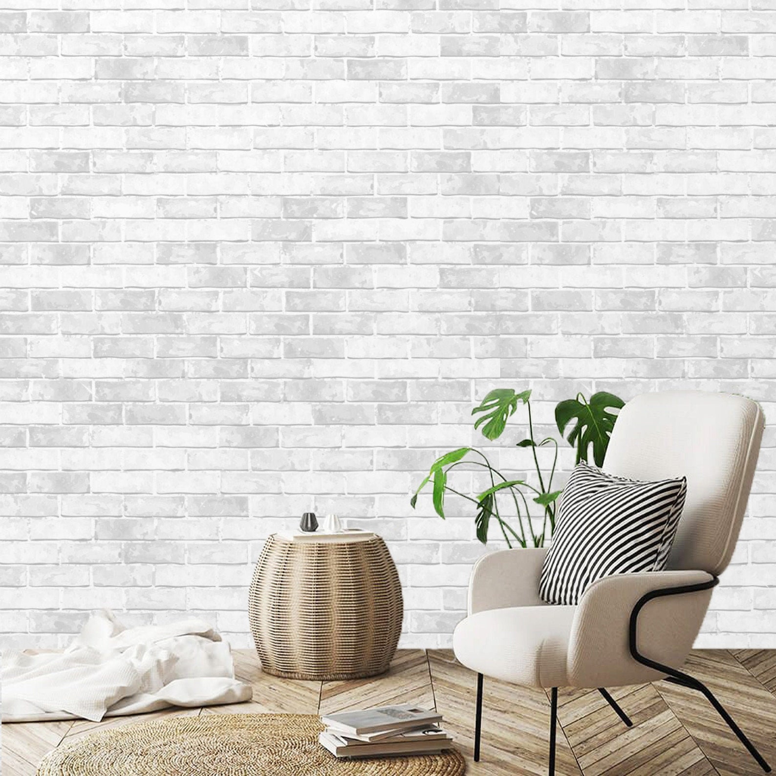 White bricks wallpaper Peel and Stick or Traditional Textured Etsy