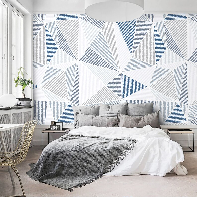 Geometric Modern Wallpaper Mural Peel and Stick Blue Gray | Etsy