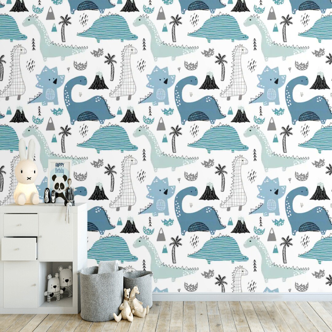 Kids Dinosaur Wallpaper Boys Room Dinosaur Wall Paper Mural Etsy