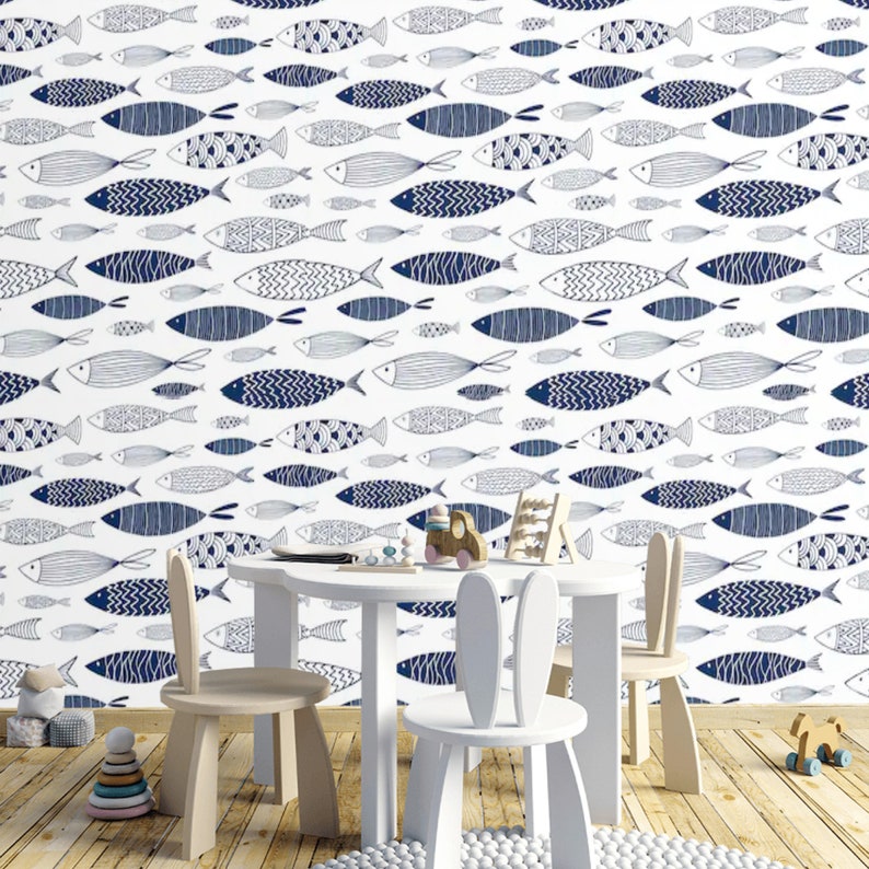 Nautical Wallpaper Peel and Stick Wallpaper Fish Wall Mural | Etsy