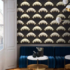 Dark Art Deco Wallpaper Fans Peel and Stick Removable or Traditional ...