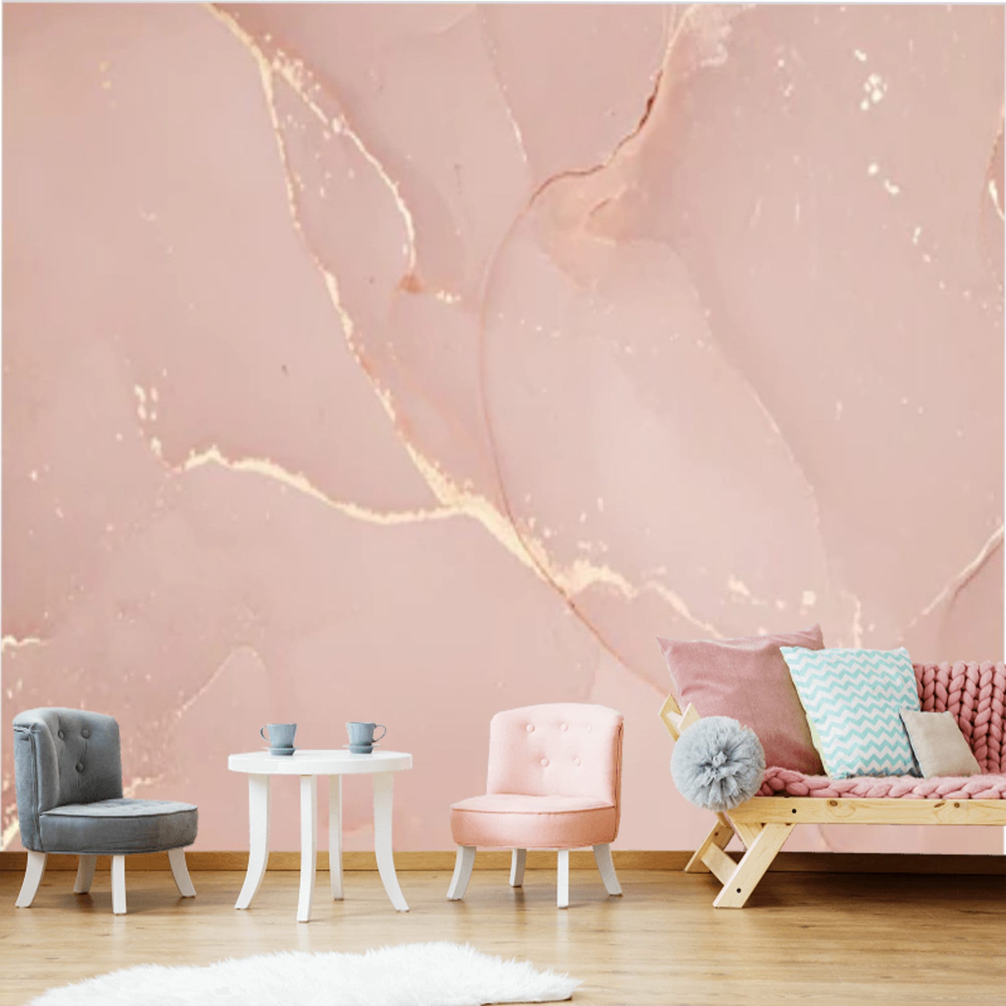 Peel and Stick Marble Pink Gold Wallpaper Mural Marble Self | Etsy