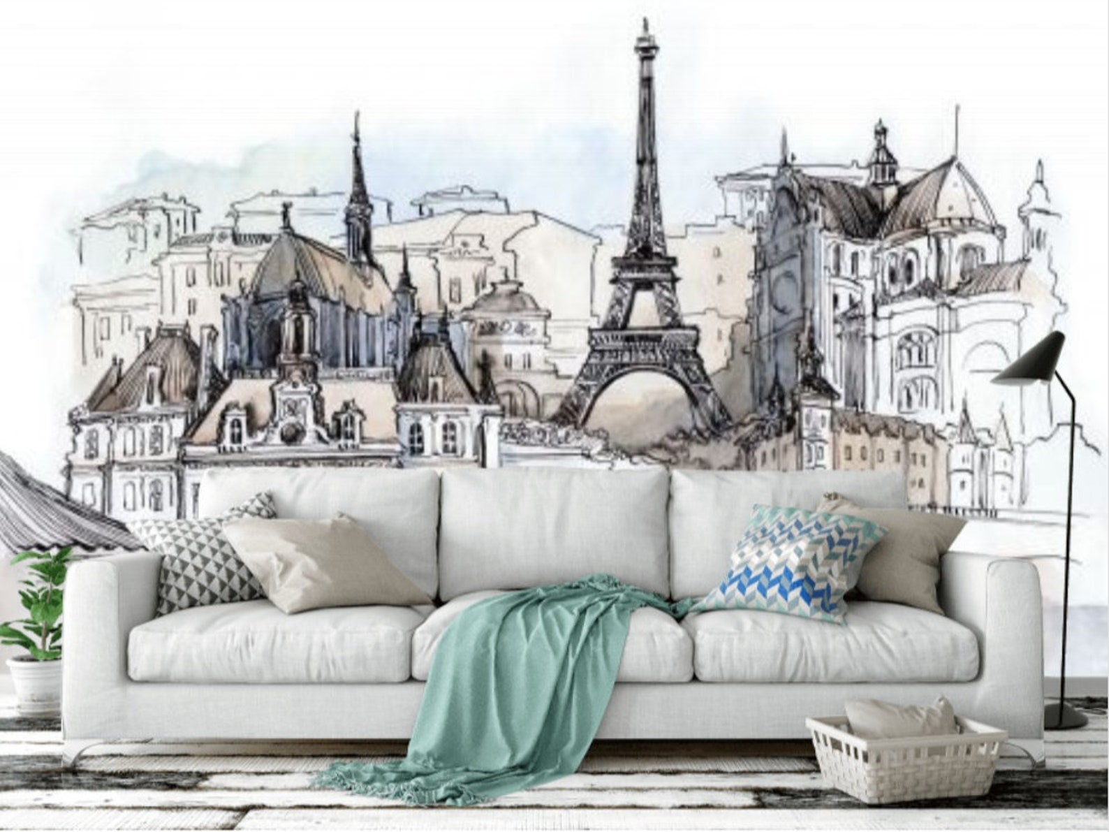 Removable Wallpaper Mural Paris Peel and Stick Watercolor Etsy