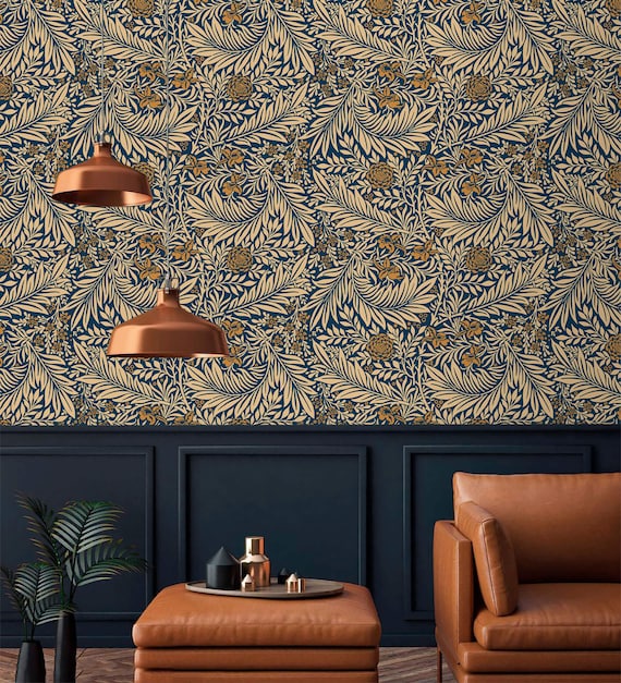 Wallpaper dark botanical herbs and flowers Peel and Stick wallpaper removable or Traditional vintage wallpaper