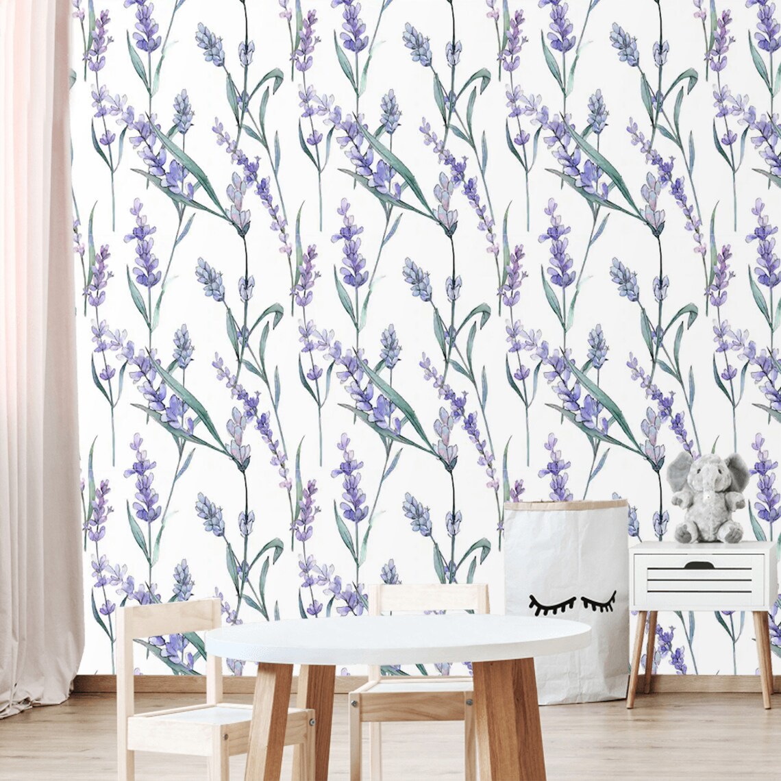 Wallpaper Floral Watercolor Lavender Peel and Stick Wall Paper | Etsy