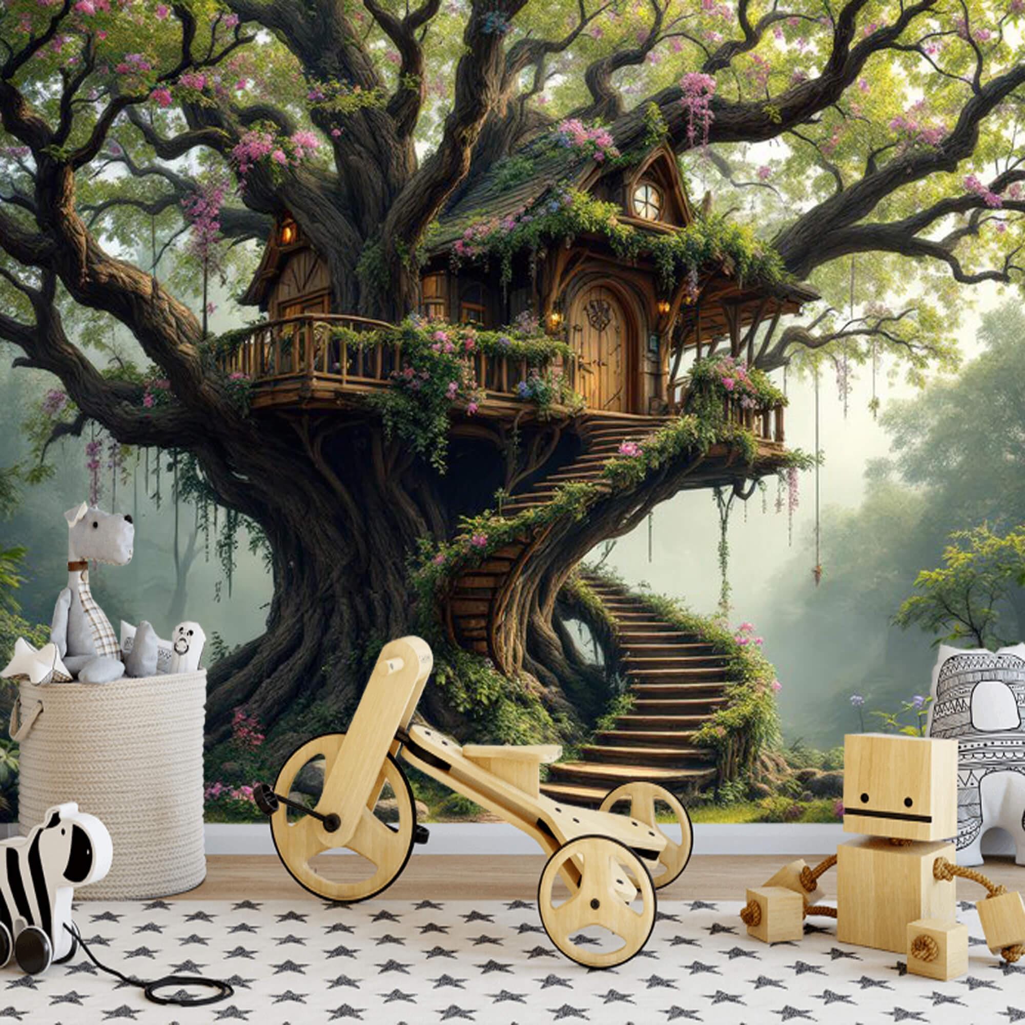 Treehouse Wallpaper, Enchanted Forest Wall Mural for Kids Room - Etsy