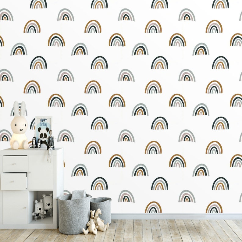 Wallpaper Rainbows Peel and Stick Kids Room Baby Neutral Etsy