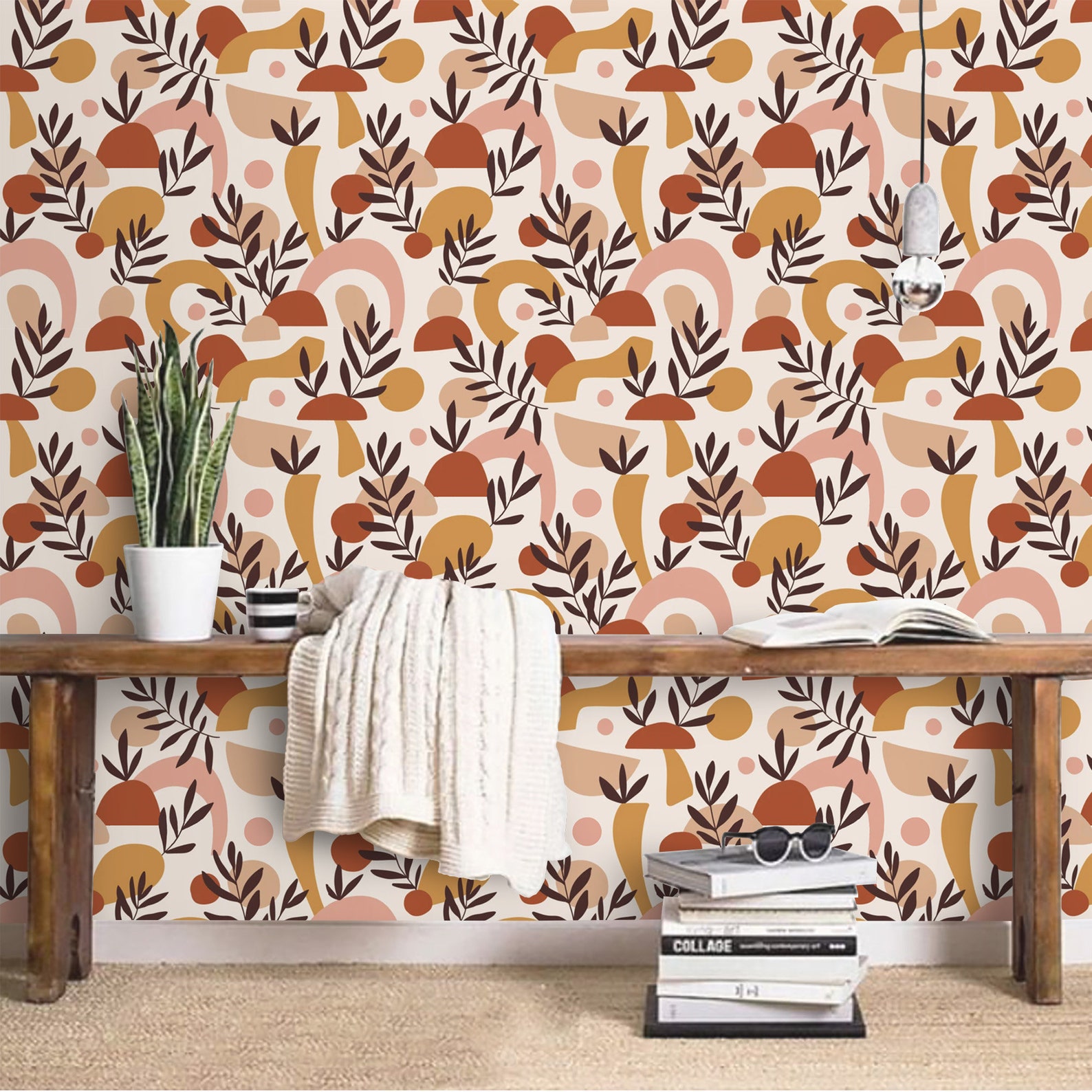Abstract Geometric Wallpaper Terracotta Beige Peel and Stick | Etsy