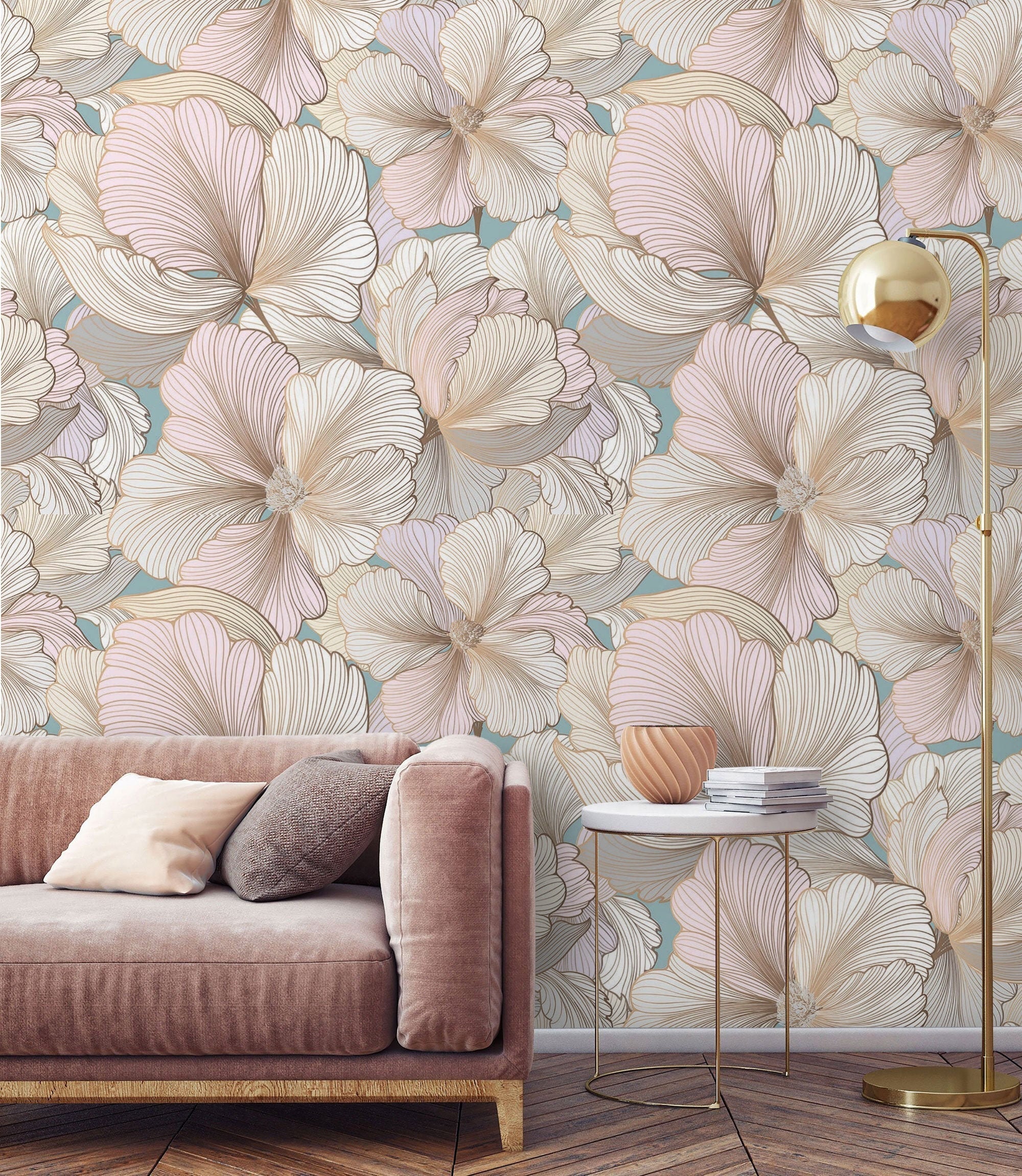 Floral Wallpaper Peel and stick or Traditional textured wall | Etsy