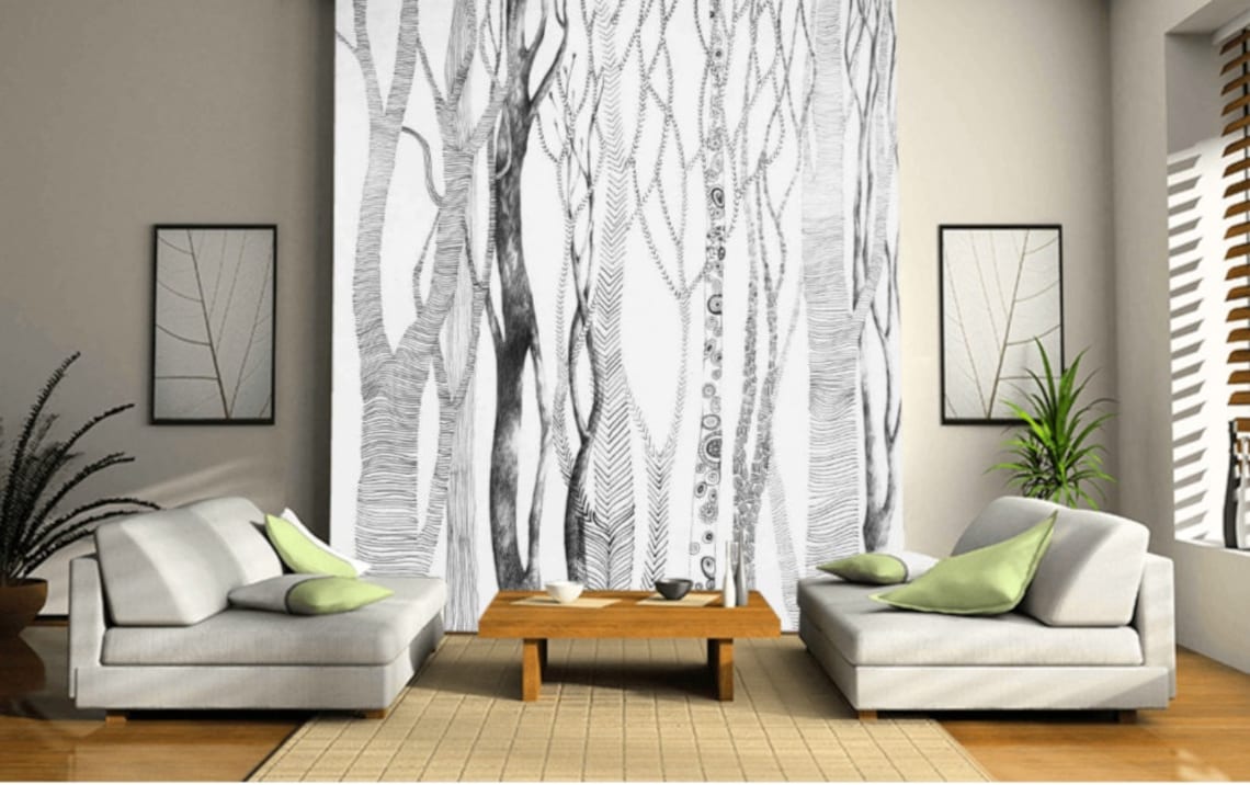 Birch Tree Peel and Stick Wallpaper Mural Removable Forest Etsy