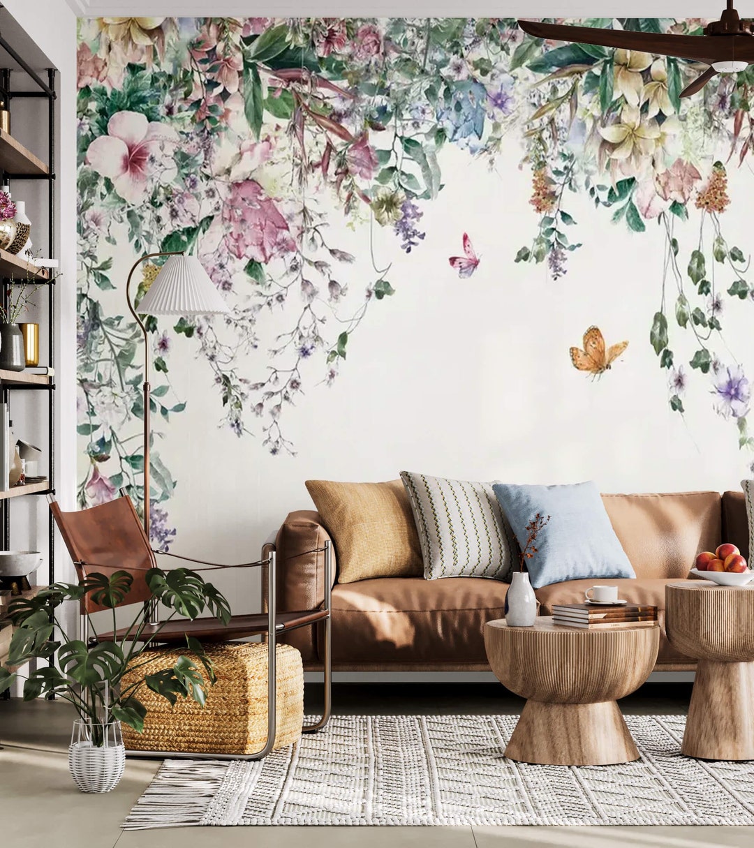 Wild Garden Wallpaper Floral Wall Mural Large Flowers and Butterflies ...
