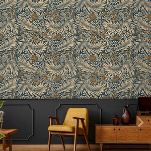 Wallpaper dark botanical herbs and flowers Peel and Stick wallpaper removable or Traditional vintage wallpaper image 4