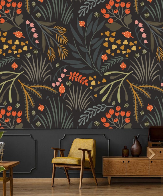 Wallpaper Leaves Botanical Peel and Stick Wallpaper Herbs Dark - Etsy Wallpaper Leaves Botanical Peel and Stick Wallpaper Herbs Dark - Etsy