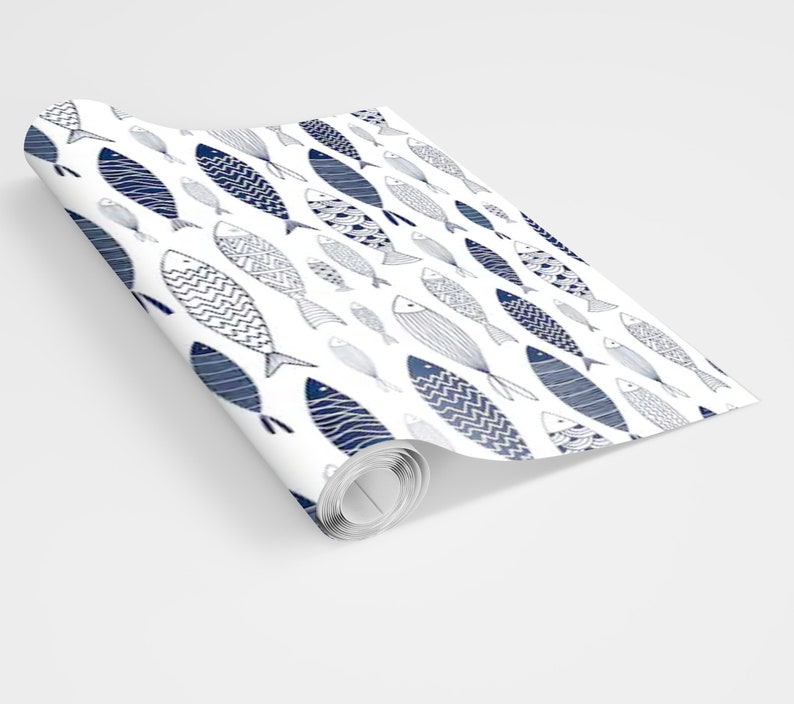 Nautical Wallpaper Peel and Stick Wallpaper Fish Wall Mural Etsy