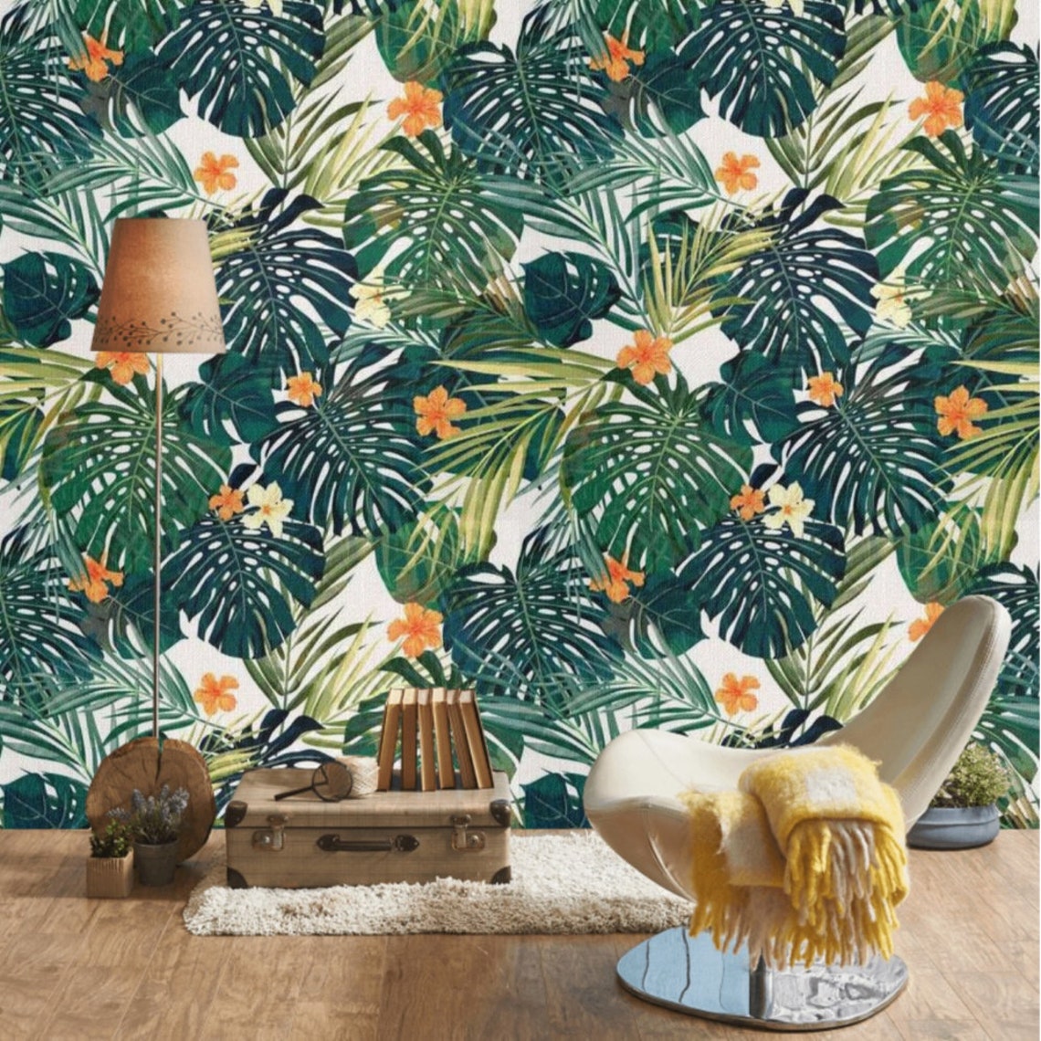 Dark Tropical Wallpaper Peel and Stick Wallpaper Mural | Etsy