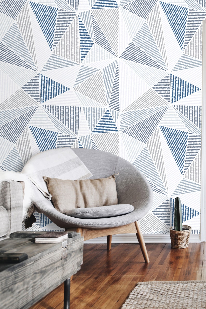 Geometric Modern Wallpaper Mural Peel and Stick Blue Gray | Etsy