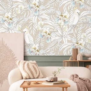 Tropical Parrot Wallpaper: Exotic Floral Peel and Stick Accent Wall