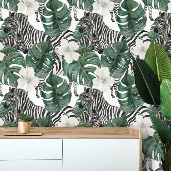 Tropical Wallpaper Wild Animals Zebra Peel and Stick Wall - Etsy
