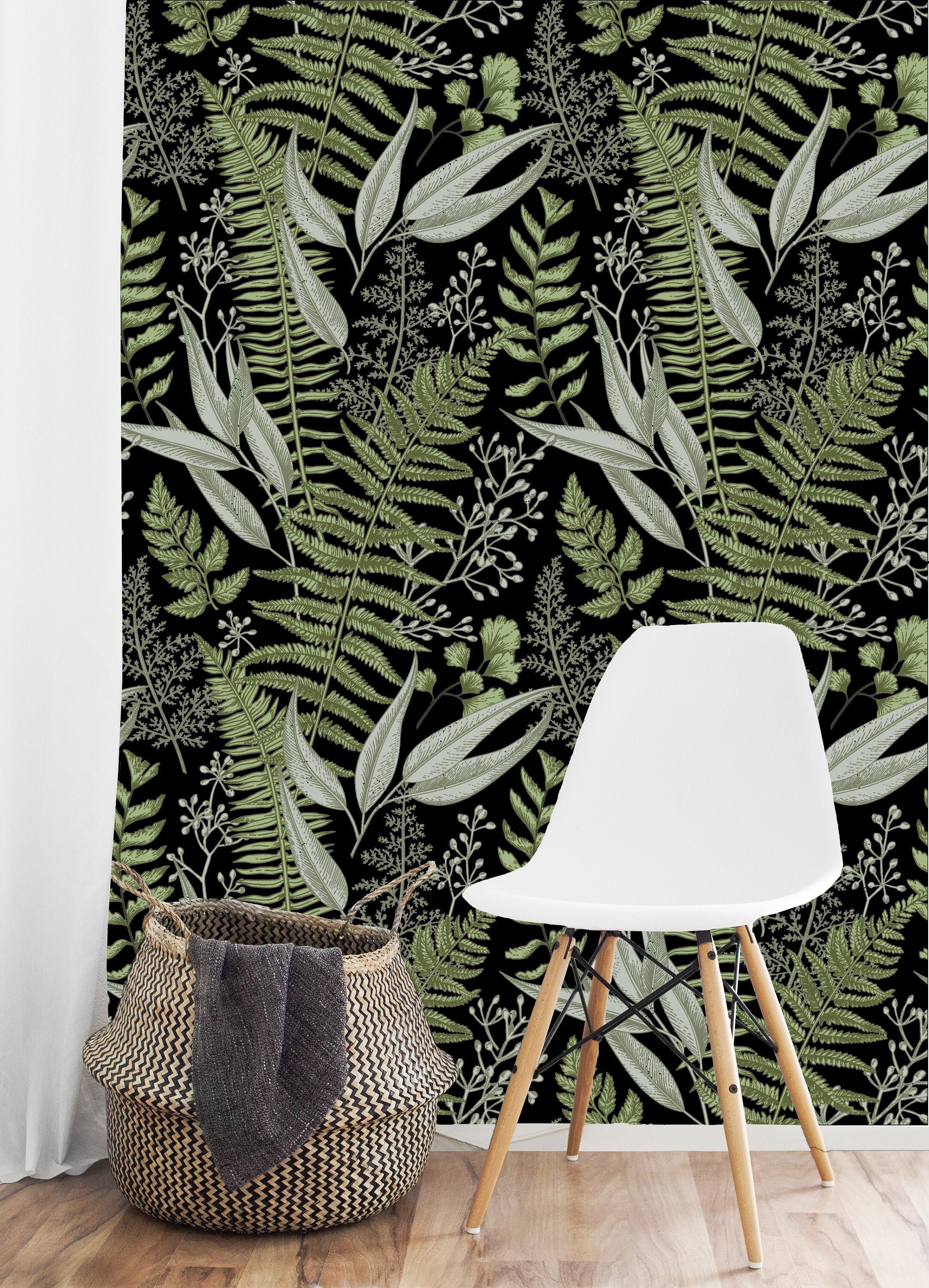 Removable Wallpaper Botanical Herbs Fern Peel and Stick Etsy