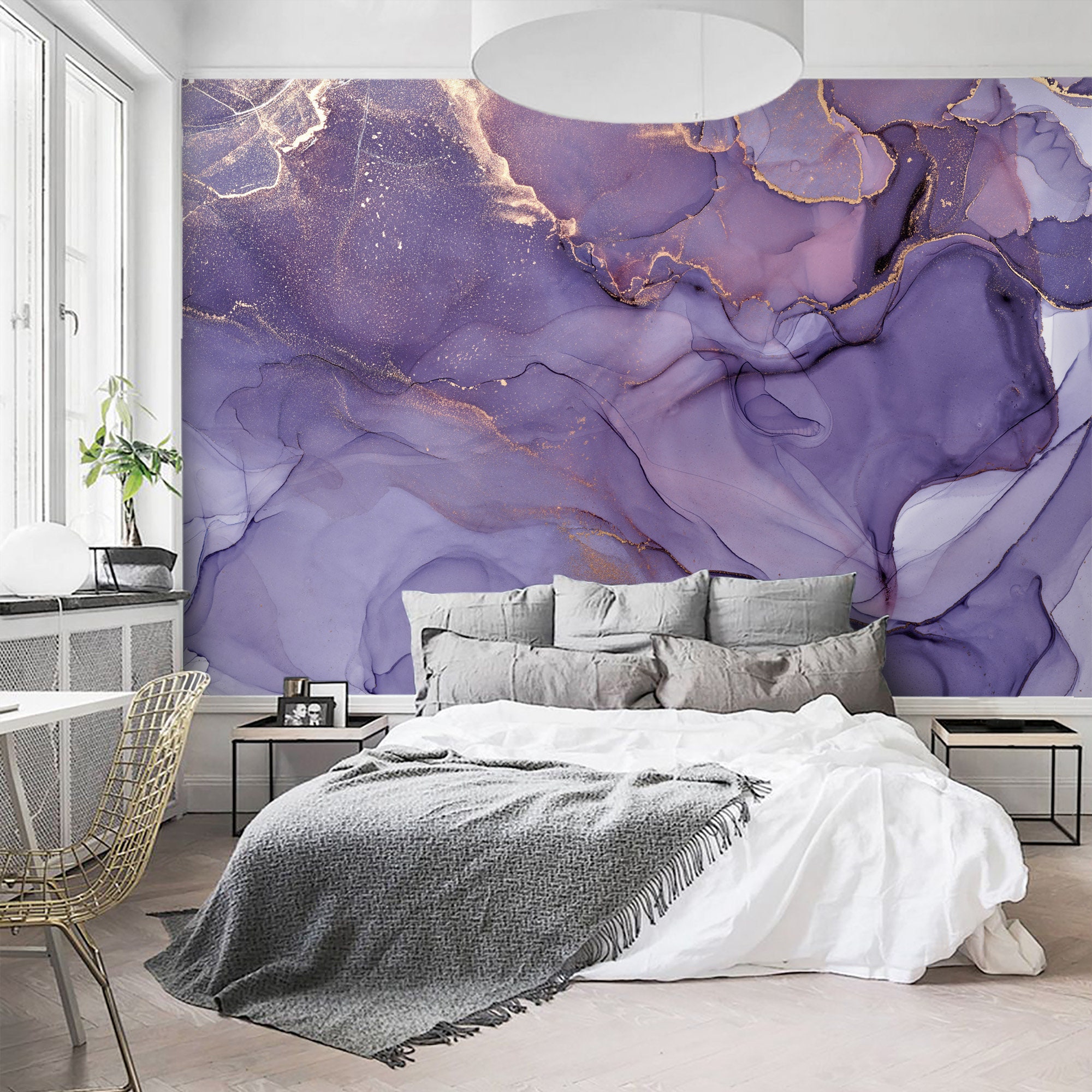 Purple Gold Wallpaper Mural Abstract Self Adhesive
