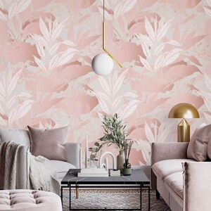 Tropical wallpaper pink leaves Peel and stick removable or regular wallpaper