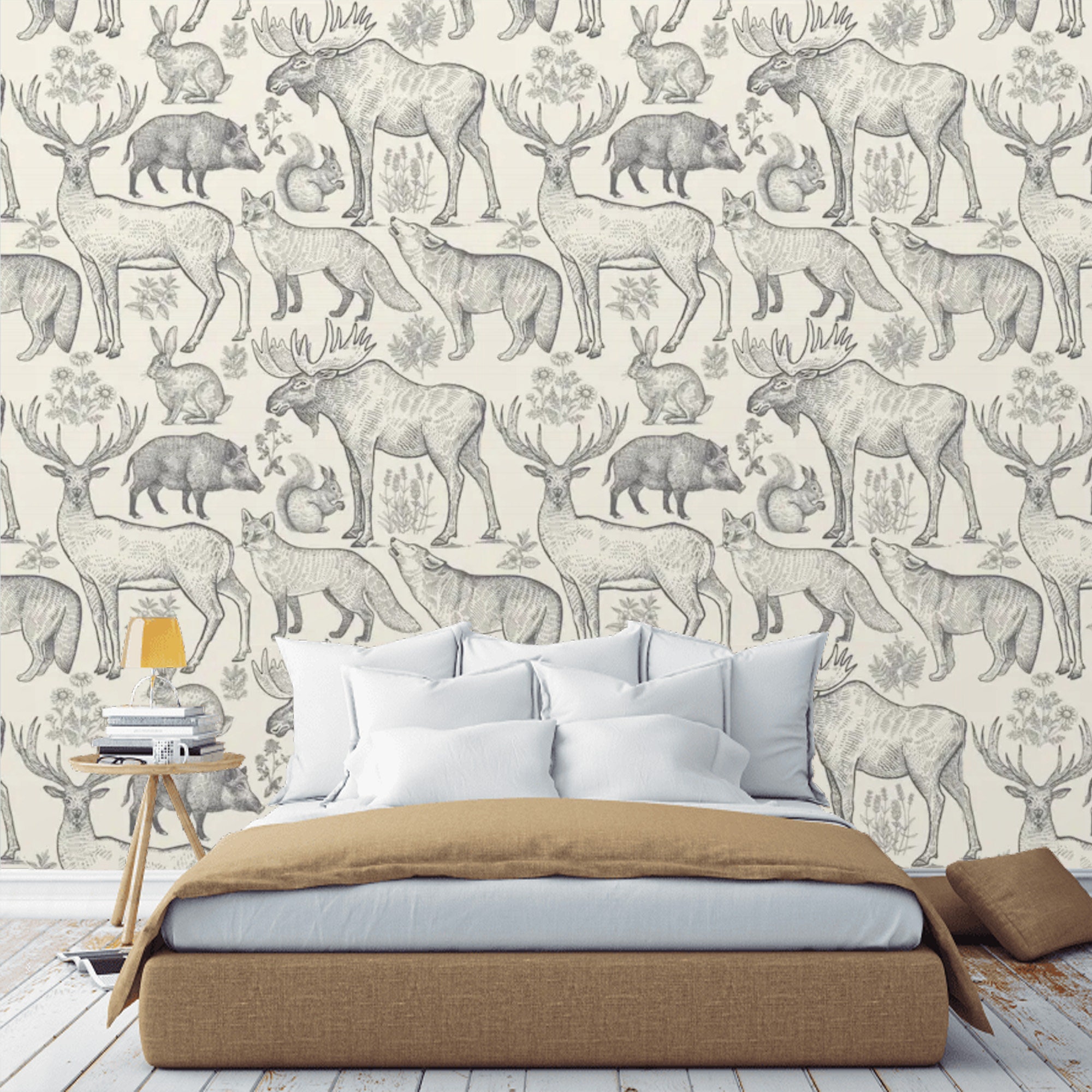 Forest Animals Wallpaper Peel and Stick Vintage Wallpaper | Etsy